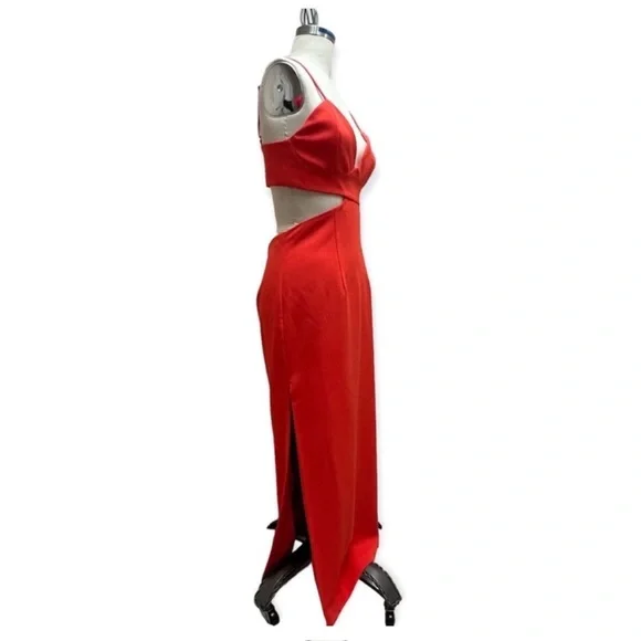 Bardot Cut Out Slit Midi Dress in Orange